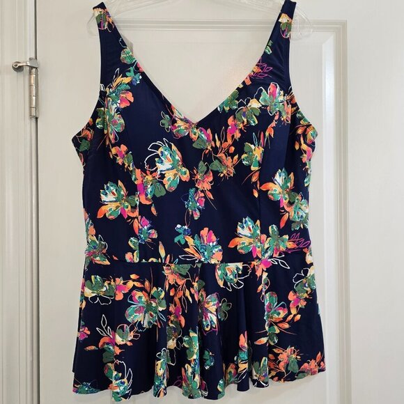 Sea Angel Other - Sea Angel Navy Peplum Tankini with Tropical Floral Print